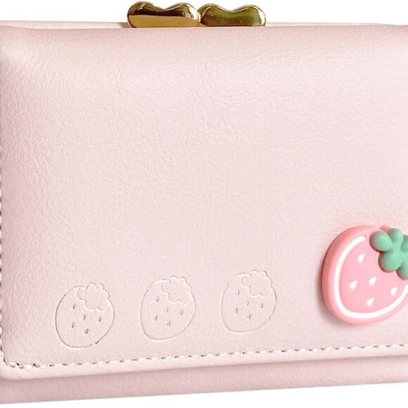 Accessories - Girls Small Wallet Faux Leather Pink Compact Coin Card Organizer Purse